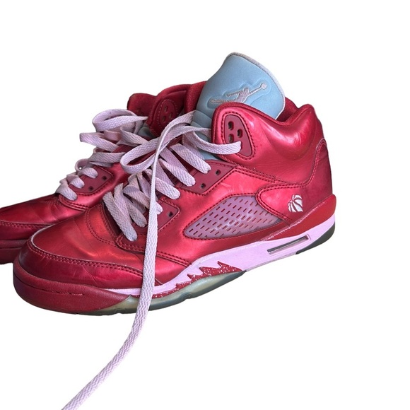 Girls Nike Air Jordan 5 Retro  Valentines Day RED Grape Fire Red PINK - Picture 4 of 8